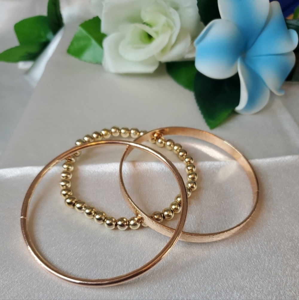 Set Of 3 Rosegold Color Bracelets